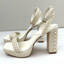 ALDO Lulu White Block Heel Ankle Strap Pearl Embellished Platform Sandals Size 7 Photo 4