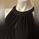 CHAPS Black Halter Maxi Dress Beaded Neck Line & Key Hole. Long Slit Side Sz 12 Photo 4