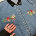 Basic Editions  VTG Christmas Chambray Button Up sz L Womens Shacket Denim Jacket Photo 4