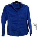 Zac and Rachel  Cobalt Blue Fitted Button Down Blouse Size Medium Photo 0