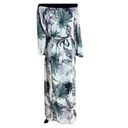 Sans Souci NWT Tropical Palm Print Off Shoulder Maxi Dress 3/4 Sleeve Tie Elastic Waist S Photo 9