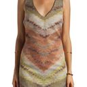 Tracy Reese  Womens Zig Zag Rafia Shift Dress Size P Tobacco Tan Green Cross Back Photo 1