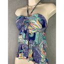 Kenneth Cole  Swim Reaction Top Tankini Womens Size Small Ruffle Halter Blue Photo 2