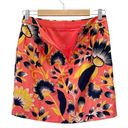 J.Crew  Linen Postage Stamp Mini Skirt Coral Navy Hibiscus Floral Print Size 0 Photo 3