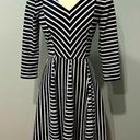 Gabby Skye  Black & White Stripes V Neck 3/4 Sleeve Flare Skirt Dress Size 4 Photo 0