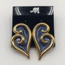 Vintage Blue  Enamel Swirl Gold Tone Abstract Heart Earrings Photo 0