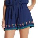 Adelyn Rae NWT  Embroidered Romper Navy Turquoise Sz M Photo 0