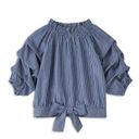 Habitual Joyce Gathered Yarn Dye Pinstripe Top Size Girls 16 Navy Blue Photo 3