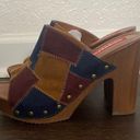 Unionbay Retro Boho Y2K Brown Burgundy Blue Yellow Patchwork Platform Mules 7.5 Photo 7