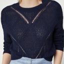 BCBGMAXAZRIA Crochet Crewneck Sweater Navy Blue Size XS Photo 3