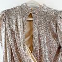 Rachel Zoe  Puff Long Sleeve Sequin Open Back Thong Bodysuit Gold Large Photo 13