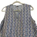 J.Jill  Womens Tank Top Medium Blue White Tunic 100% Linen Elephant Print Hem Photo 1