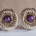 David Yurman  Amethyst Cable Earrings in Sterling Silver & 14 K Gold Photo 6