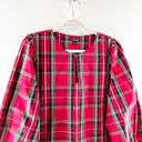 J.Crew  100% Cotton Tartan Plaid Puff-Sleeve Keyhole Poplin Blouse Red Large Photo 6