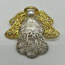 Brooch Holiday Angel Gold Silver Tone Faux Pearl Cabochon Clear Rhinestone Photo 0