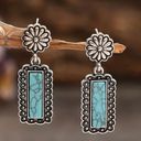 Retro Western Style Geometric Rectangle Turquoise Design Dangle Earrings Blue Photo 0