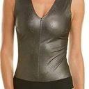 Commando  Faux Leather Deep V Bodysuit in Gunmental Photo 0