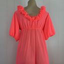 Vintage Womens M Coral Pink Neon Full Length Robe w/ Ruffled Neckline Orange Size M Photo 12