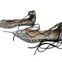 Raye  Paige Leather Black & White Snakeskin Lace Up Flats Photo 6