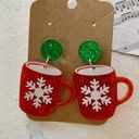 Boutique | Glittering Green and Red Snowflake Mug Dangling Christmas Earrings Photo 1