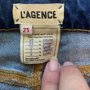 L'AGENCE Margot Skinny High Rise Crop Blue Jeans in Neptune Gold Tuxedo Stripe Photo 4
