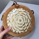 Wicker and Mother of Pearl Woven Crossbody Round Bag Photo 2