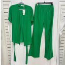 NWT Commense Oversized Belted Top & Wide Leg Pants Set Green Women's Size S Photo 2