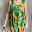 American Vintage 90s Hawaiian Tropical Print Sun Dress  Green Peach Medium Mini coverup Poolside Photo 4