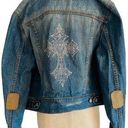 Old Navy Y2K  Denim Blue Jean Cotton Jacket Back Bedazzled Silver Sparkle Cross Photo 1