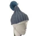 ILLUMA Women’s Blue Cuffed Cable Stitch Faux Fur Pom Pom Beanie Hat NWT Photo 11