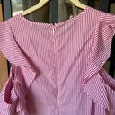 J. McLaughlin  Juliette Dress Cold Shoulder Raspberry stripes seersucker shift Photo 6