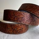 Retro Faux Leather Belt Brown Floral Tooled No Buckle Western Country Boho XL Size 40 Photo 1