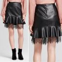 Who What Wear  Black Faux Leather Mini Skirt with Ruffle Lace Hem Photo 1