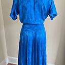 Vintage Blue  embossed satin feel pleated retro 80s maxi dress Photo 11