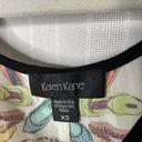 Karen Kane  Shoe Novelty Handkerchief Tank Top XS Semi Sheer Sleeveless White Photo 2