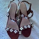 Kate Spade  Tisdale Leather Brown Luggage Flower Wedge Sandal Platform Heels Photo 3