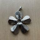 Petal Five  Dark Navy Blue Flower Necklace Pendant with Black Pistil Rhinestones Photo 7