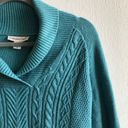 Coldwater Creek  Sweater Teal Blue Shawl Collar Cableknit Sz L (14) GUC Photo 3