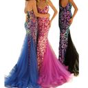 Clarisse  Iridescent Sequin V-Neck Fluted Gown Magenta Size 4 NWT Photo 1