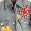 Daisy Vintage Size 10 70s  Appliqué Chambray Shirt Embroidered 3D Flowers Button Photo 5