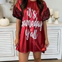 Fantastic Fawn It’s Gameday Y’all Crimson Red Sequin Leather Mini Dress Small Photo 0