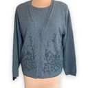 Vintage Alfred Dunner Cardigan Sweater Two In One Layered Gray Floral Appliqué Size L Photo 0