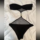 One Piece Black Mesh Cutout  Bikini with Ring Detail Photo 2