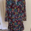 Loft  Navy Colorful Wildflower Floral Long Sleeve Mini Shift Dress Size SP Photo 7