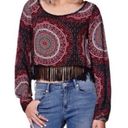 Gypsy Warrior  Top Size Medium Fringe Long Sleeve Crop Boho Bohemian Cropped Photo 1