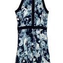 Parker  Nika Keyhole Dress Blue Floral Black Trim Sleeveless SILK Mini Fit Flare Photo 8