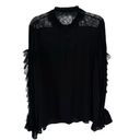 Alexis  Silk Lace Trim Mock Neck Blouse with Faceted Buttons Black Size L Photo 5