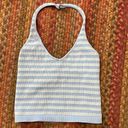 Full Tilt  BLUE STRIPE CROP HALTER SEAMLESS TOP Photo 0