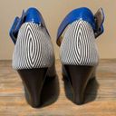 mix no. 6  Striped Wedge Heels Blue White Party Ankle Straps Womens 7 Photo 4