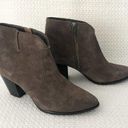 Frye  JENNIFER Brown Grey Suede Pointed Stacked Heel Dress Ankle Boots 6 Photo 0